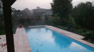 Outdoor pool with massive heat loss by evaporation